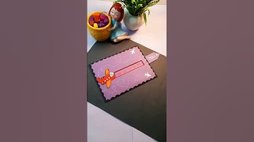 DIY pull out slider card 💜 | Card tutorial | Slider card #youtubeshorts