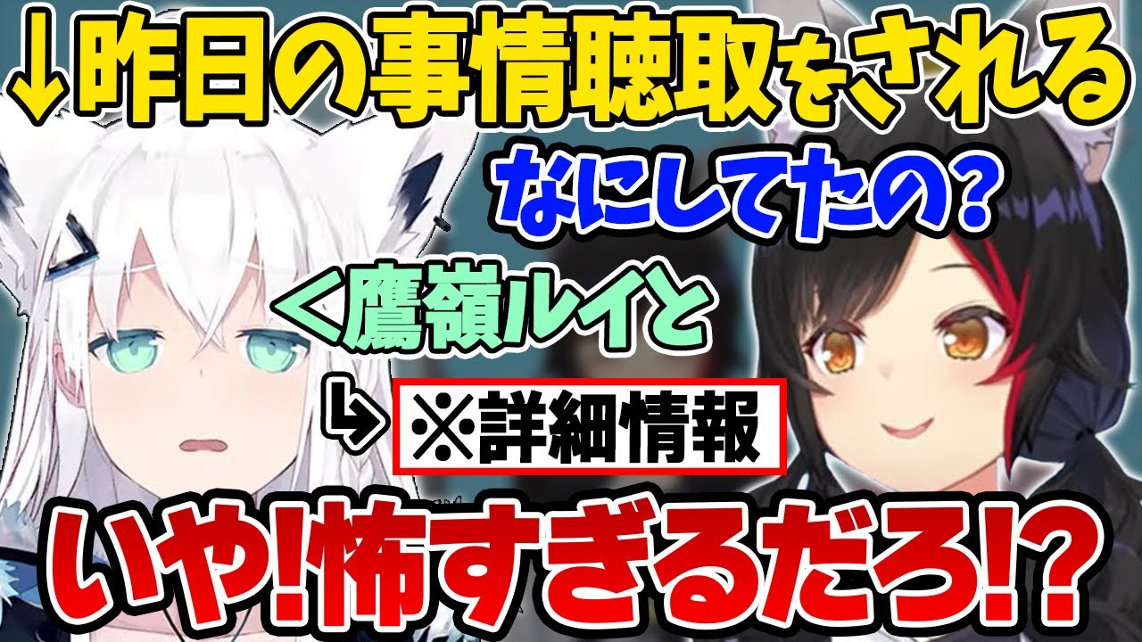 昨日の詳細を聞かれた白上の回答にビビり散らかす犬達ｗ【大神ミオ/博衣こより/白上フブキ/朝ミオ/ホロライブ/切り抜き】