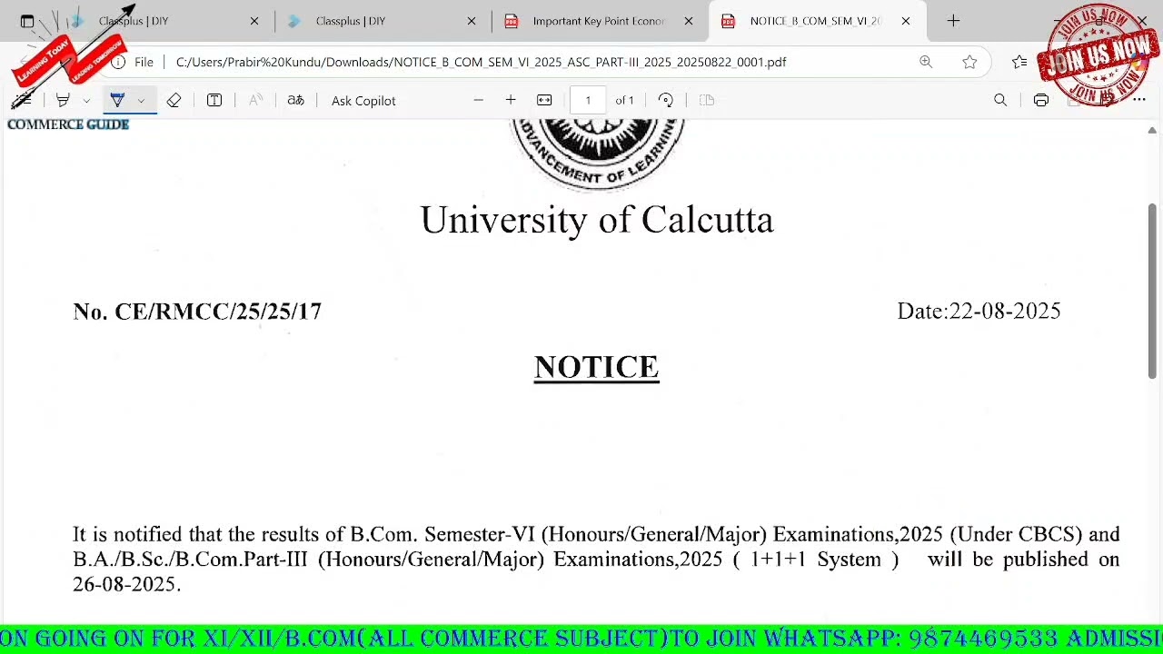 B.Com || Sem-6 Result Date out || Calcutta University || 2025 || CBCS