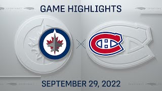 NHL Preseason Highlights | Jets vs. Canadiens - September 29, 2022