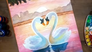 Romantic Swan Sunset Painting | Easy Acrylic Art Tutorial screenshot 4