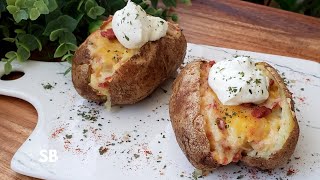 Loaded Baked Potatoes Recipe | Receta fácil de papas rellenas de queso y tocineta al horno
