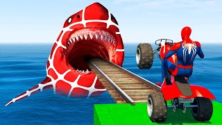 الأبطال الخارقين على القضبان دوامة قمع جسر 🕷️🏍️ RAINBOW SPIDER MAN! on Motorcycle in Spiral Bridge