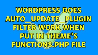 Wordpress: Does auto_update_plugin Filter Work When Put In Theme's functions.php File