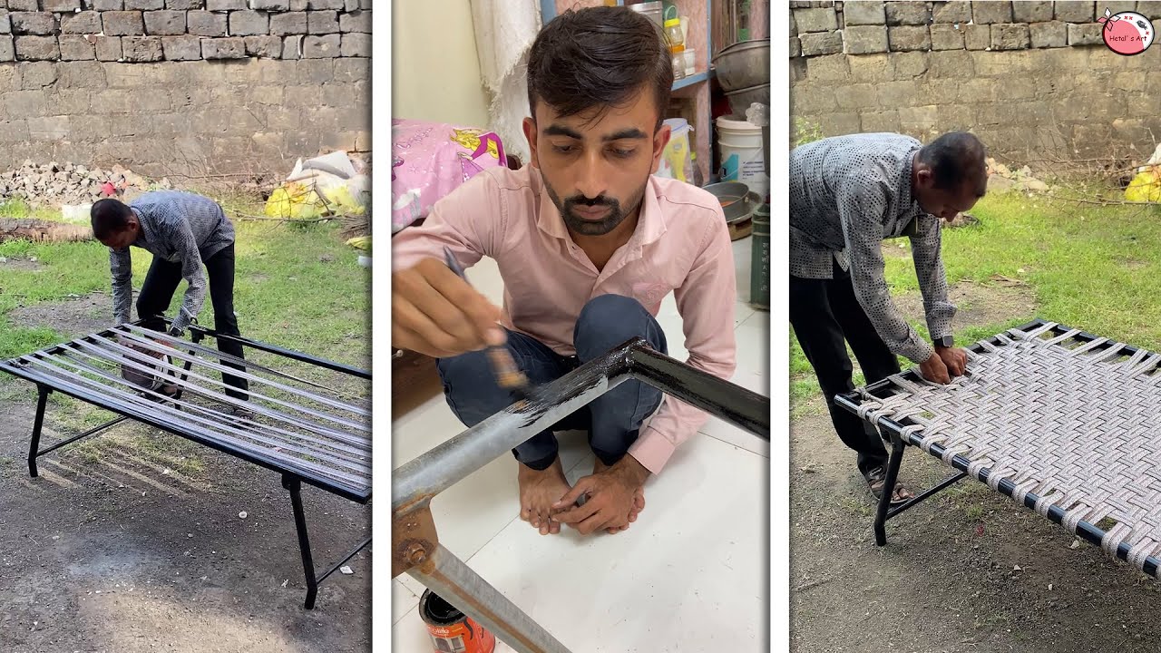 Charpai design - rope bed idea - traditional wooden frames with natural ropes 