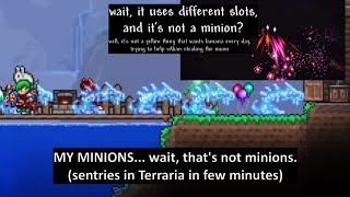 Terrarian tries to use sentries, another summon type in Terraria