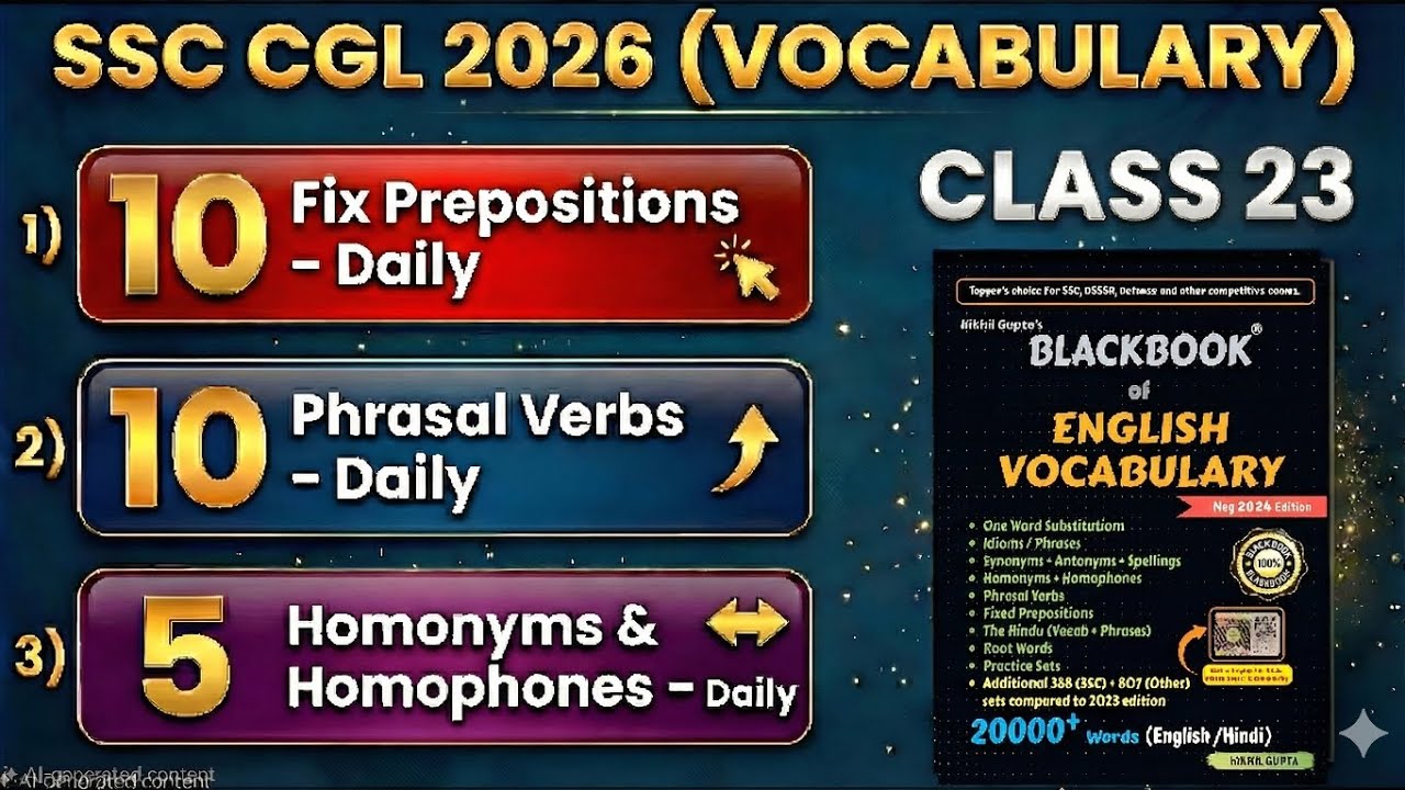 SSC CGL 2026 Vocabulary | Class 23 DAILY Fixed Prepositions Phrasal Verbs Homonyms black Book vocab