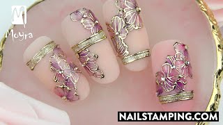 Hand painted nail art with aquarelle flower (nailstamping.com)