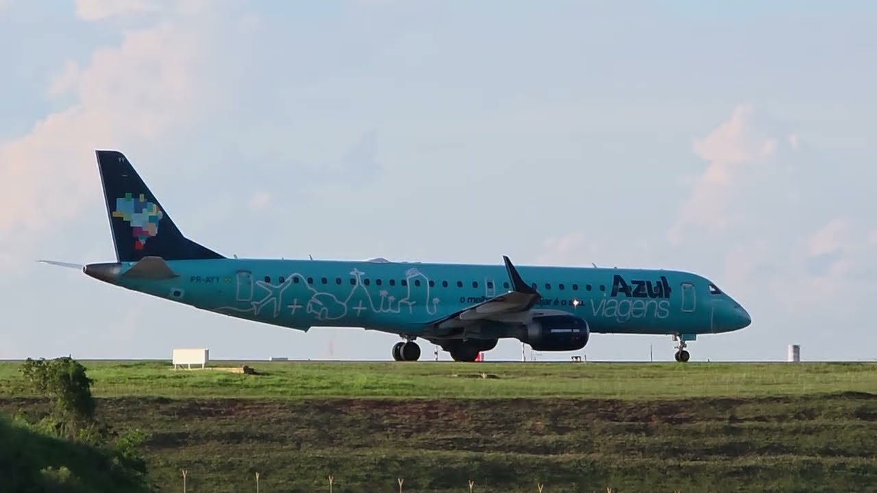 Incrível decolagem de um Embraer E195 da Azul linhas aéreas. Veja e compartilhe! 