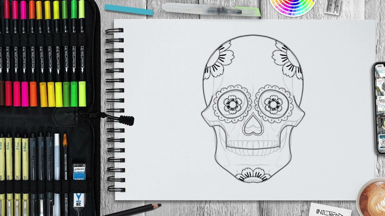 Sugar Skull Drawing Easy Step By Step