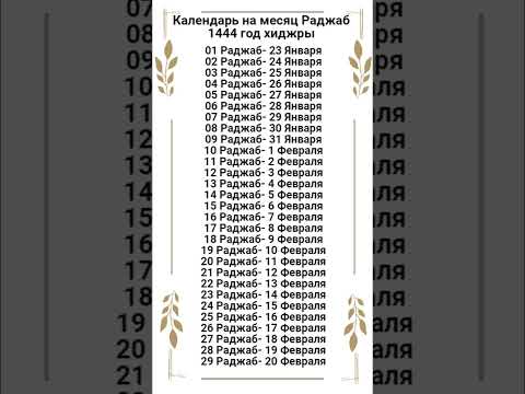 Старый календарь на священный месяц Раджаб 1444 г.х. 2023 г. Новый 2024 г. в описании к видео