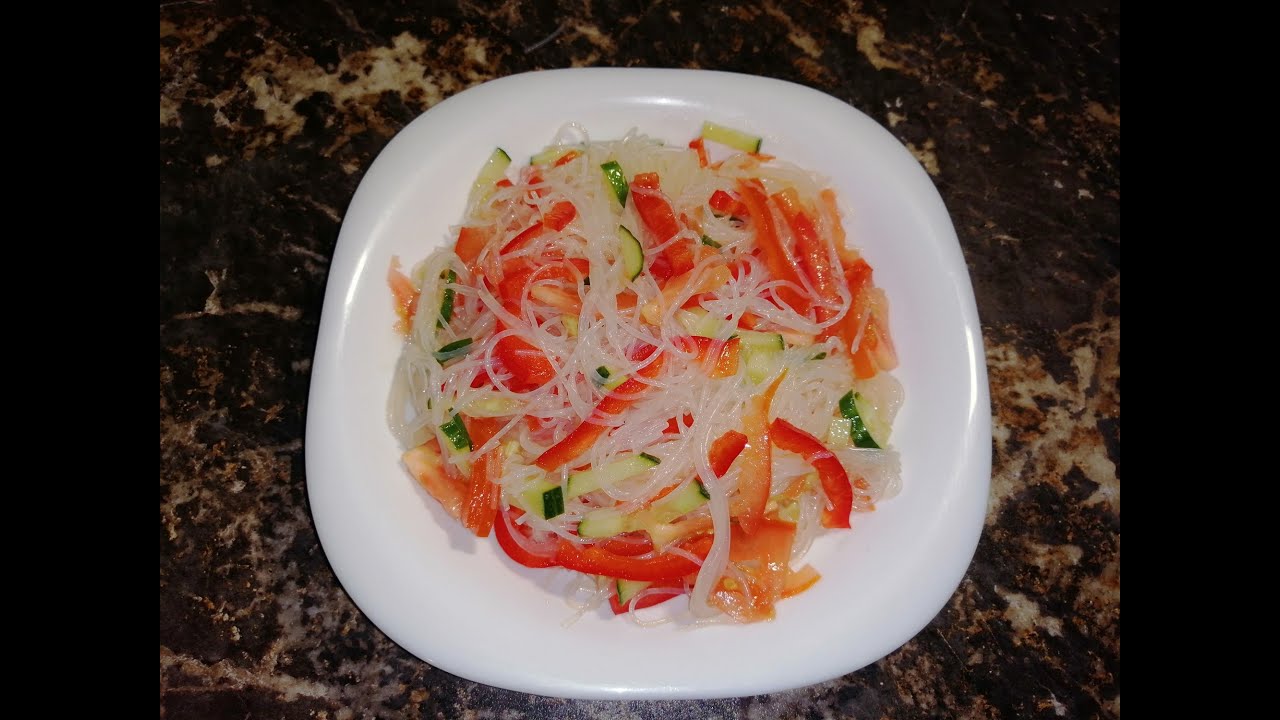 стеклянная лапша с овощами, вкусный салат фунчоза, корейский салат с ...