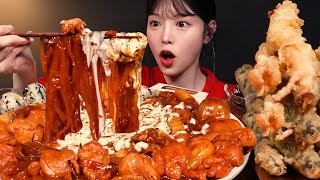 Spicy Cheese Braised Chicken with Giant DeepFried Shrimp Asmr