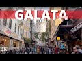 [4K HDR 🐇] Istanbul walking tour: Walking around Galata Tower.  Restaurants, Cafe & antique shops!