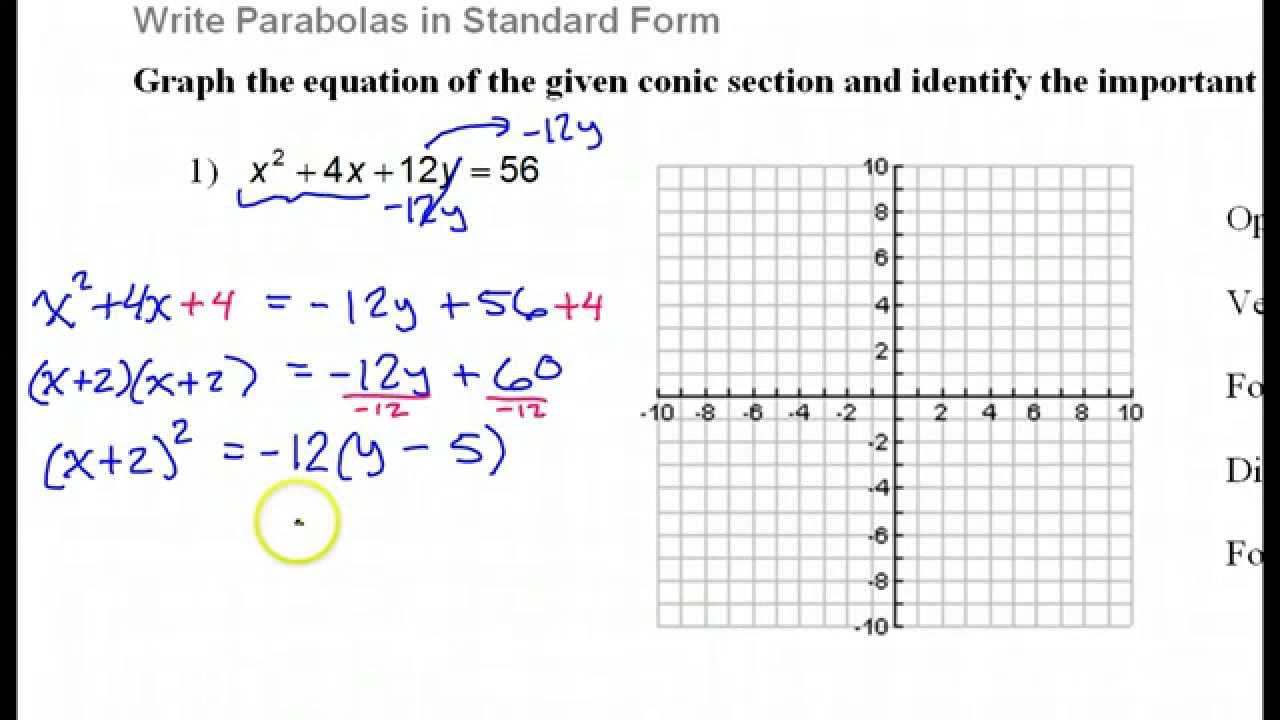 Day 7 HW Parabolas General Form to Standard Form