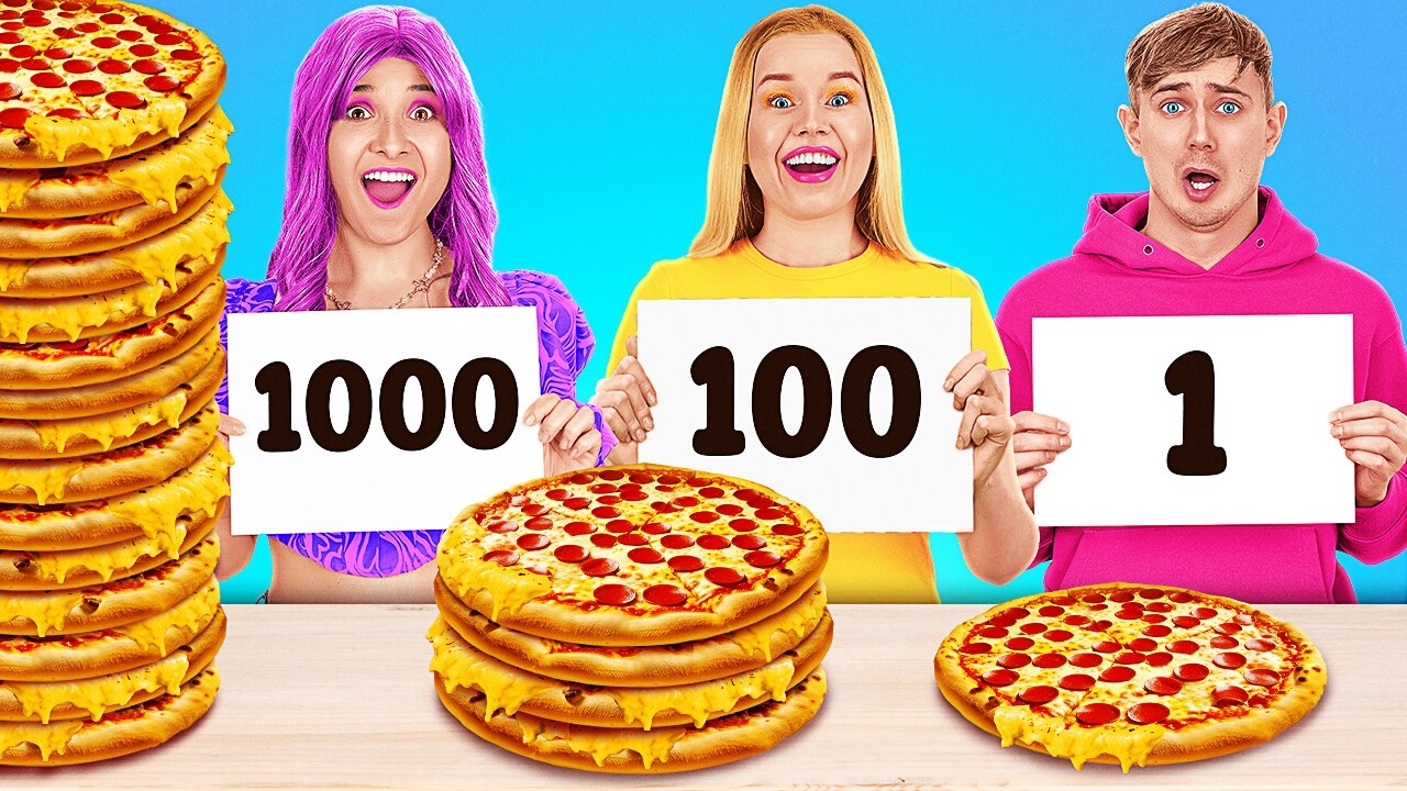 EXTREME 1000 LAYERS OF FOOD CHALLENGE || Big VS Medium VS Small Plate