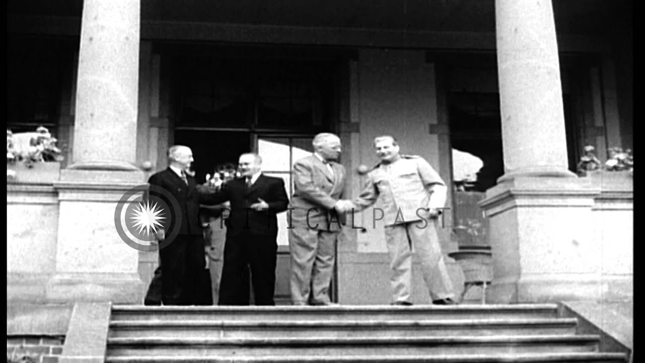Joseph Stalin and US President Harry S Truman pose with other officials for photo...HD Stock Footage