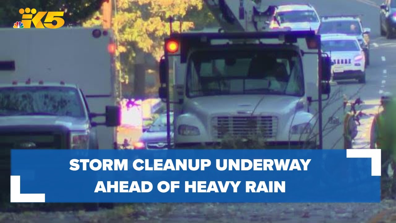 Storm cleanup ahead of heavy rain - YouTube