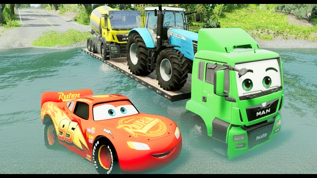 Flatbed Truck McQueen - Truck Transport - Car vs Truck #34 | BeamNG.Drive