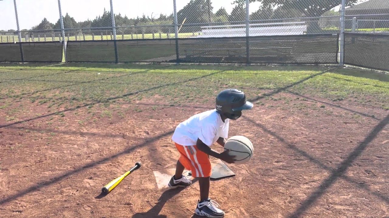 6yr Will hitting basketball off tee drill YouTube