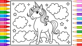 How to Draw a Unicorn for Kids 🦄💜💛💖💚 Unicorn Drawing | Unicorn Coloring Pages for Kids