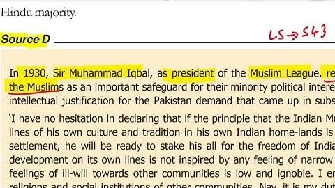 Class 10 History Chapter 2 Nationalism in India | Source D In 1930 Sir Muhammad Iqbal