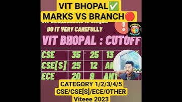 Vit bhopal marks vs branch 🔴✅😇 | cutoff for Vit 🔴 #viteee #viteee2023 #shorts #cutoff #marks #branch