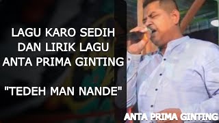 Lagu Karo Sedih Tedeh Man Nande Vocal Anta Prima Ginting | Tedeh Man Nande Lirik dan Artinya