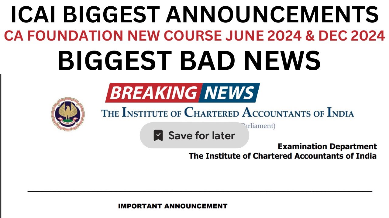 VERY Urgent Announcement by ICAI | CA Foundation June 2024 | CA ...