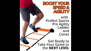 Pro Agility Ladder and Cones - 15 ft Fixed-Rung Speed Ladder with 12 Disc Cones for Soccer,Shorts