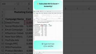 Calculate ROI in Excel — Super Easy & Fast! #shorts