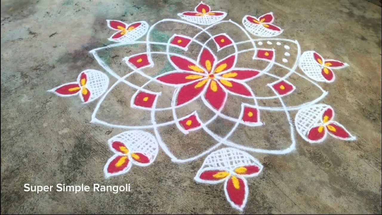 easy rangoli, super simple Rangoli beautiful kolam muggulu - YouTube