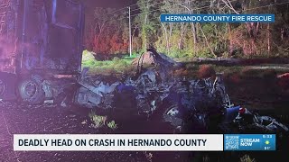 A woman in Hernando County dies in a head-on overnight crash
