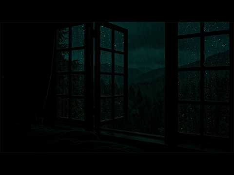 Dark Cozy Rain in Outside on the Window Bedroom | Peaceful Night Warm Ambience for Sleeping
