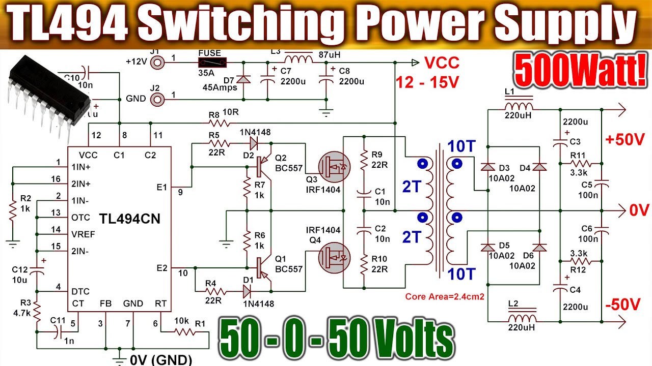 TL494 Switching Power Supply For Power Amplifier 50-0-50V - YouTube