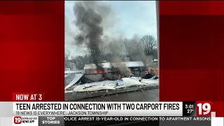 Teen arrested in connection with two carport fires