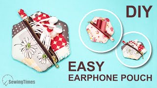 DIY Easy Earphone Pouch - Sewing Gifts ideas | Small Zipper Pouch Coin Purse Tutorial [sewingtimes]