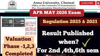 Anna university| APR MAY 2026 Exam | Result Published when ?| 2nd sem, 4th sem ,6th sem, Arrear