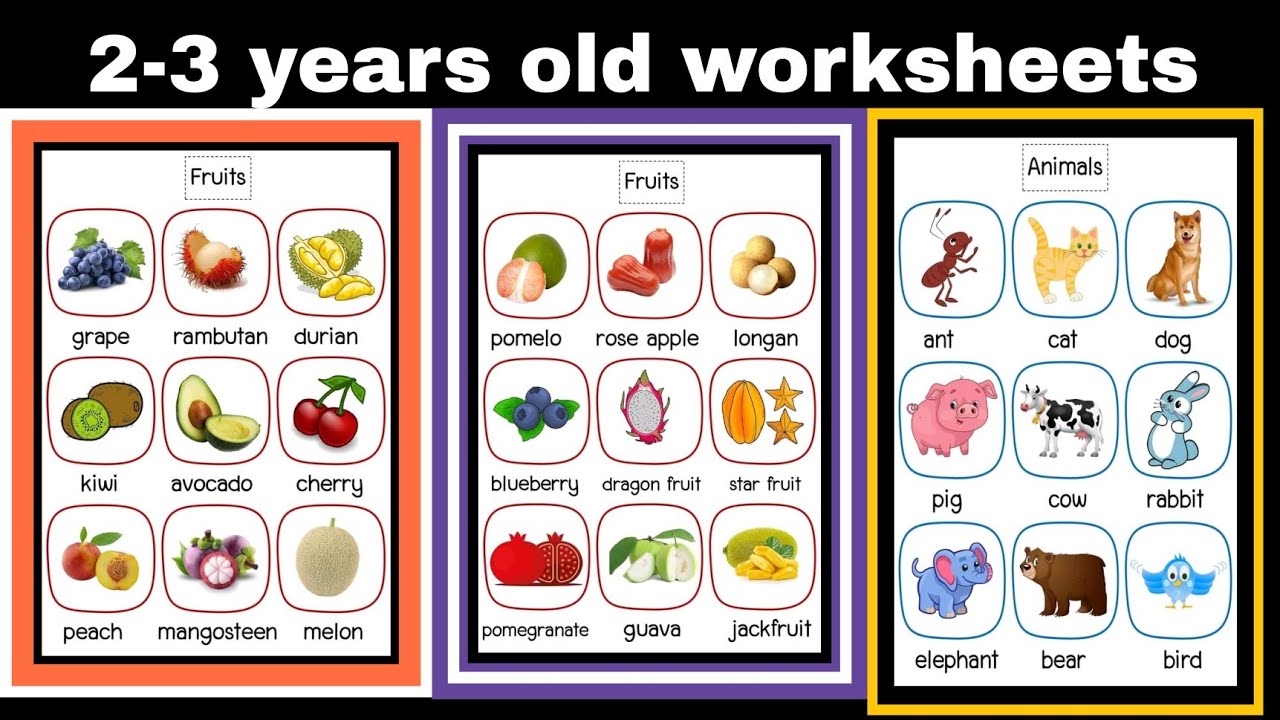worksheets for 2 3 years old animals fruits vegetables weather youtube