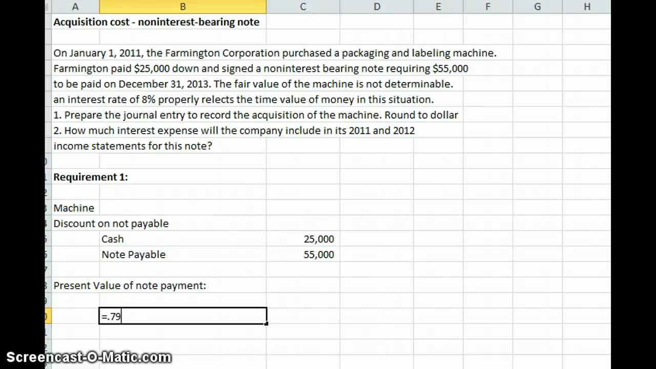 Acquisition cost-noninterest bearing note