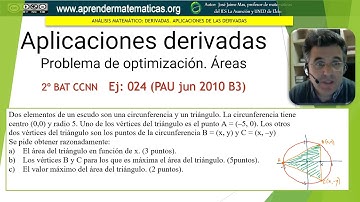 Aplicaciones de las derivadas. Optimización de área. CCNN2 024 (PAU jun 2010 B3). José Jaime Mas