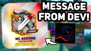 NEW MESSAGE FROM MC ADDONS MANAGER DEV! Updated Info on ALL Projects!
