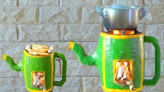 DIY Teapot Shaped Cement Stove At Home - Great Smoke Free Wood Stove Idea