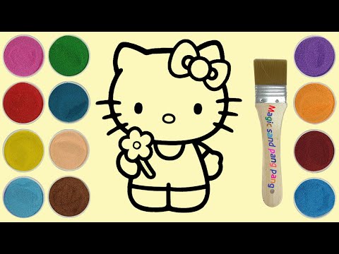 Color sand picture Hello kitty girl - 모래 색칠하기 꽃을 든 <strong>헬로</strong> <strong>키티</strong>