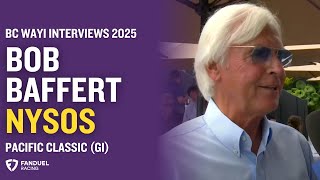 Bob Baffert on Nysos in Saturday's G1 Pacific Classic at Del Mar