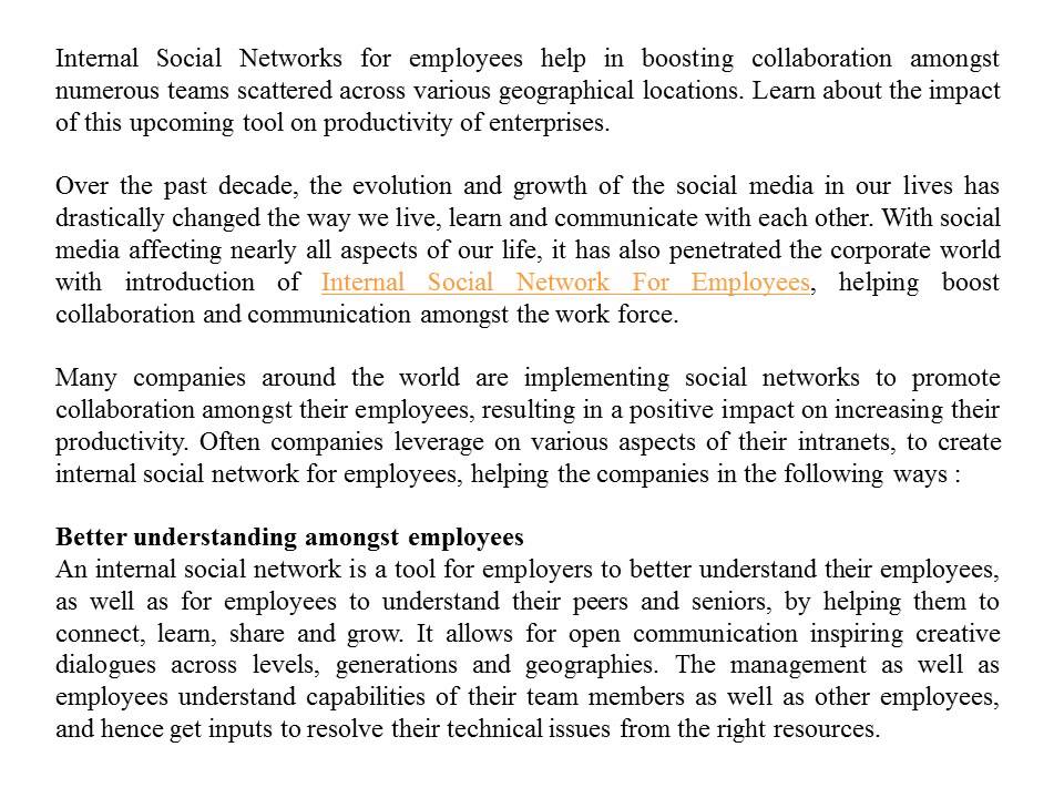 Internal Social Network For Employees, Enterprise Social Network