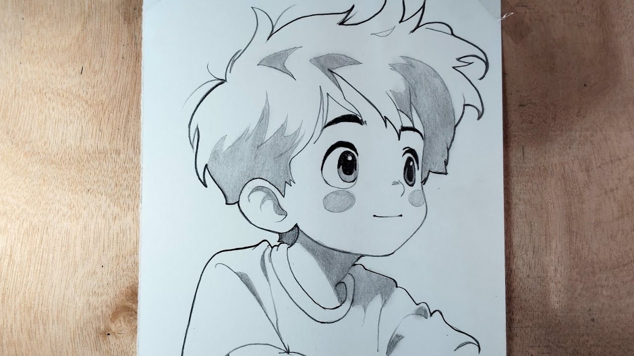 A Little Anime Boy Drawing || With cute expression step by step 🤞
