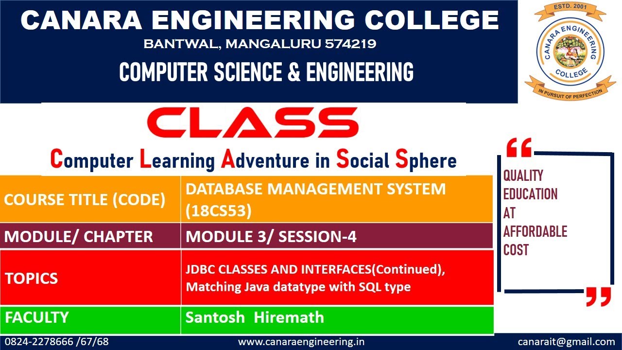 Vtu dbms 18cs53 data base management system jdbc classes and