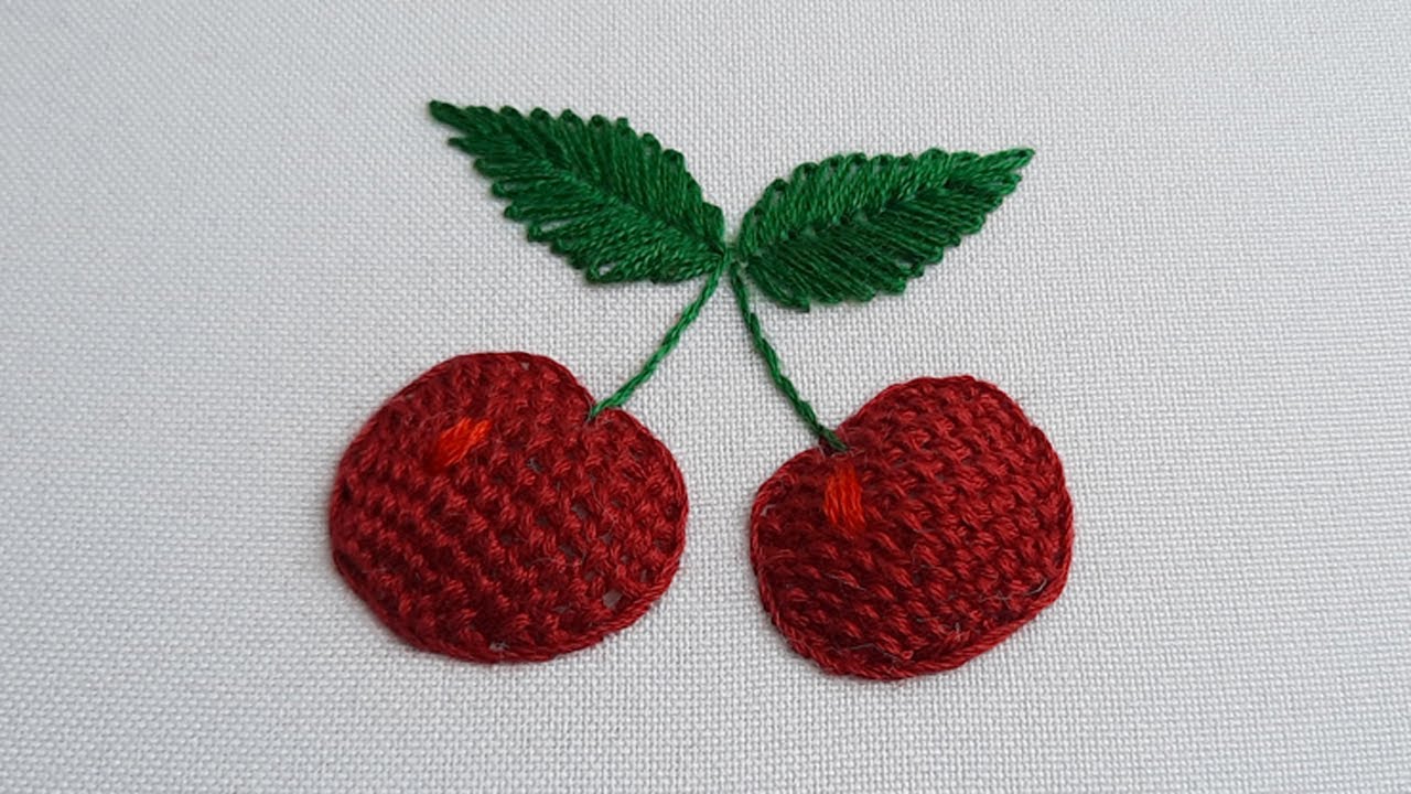 3D Embroidery | How to embroider cherries | detached stitch
