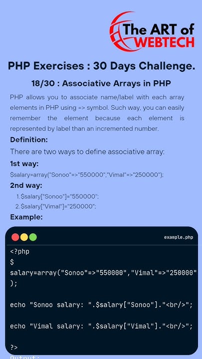 18/30 Associative Arrays in PHP #php #associative #arrays - YouTube